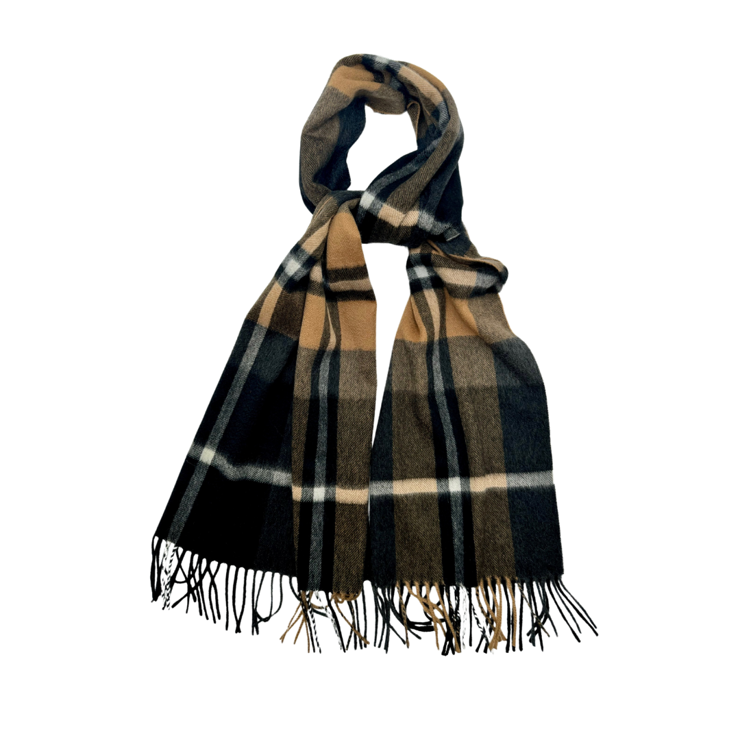 Black & Tan Plaid Cashmere Scarf