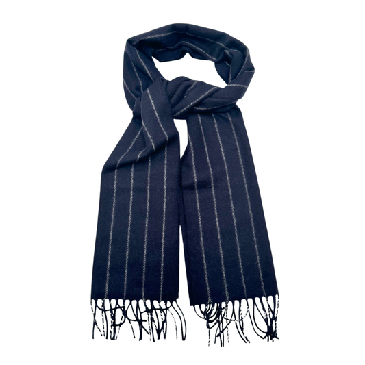 Navy Pinstripe Cashmere Scarf