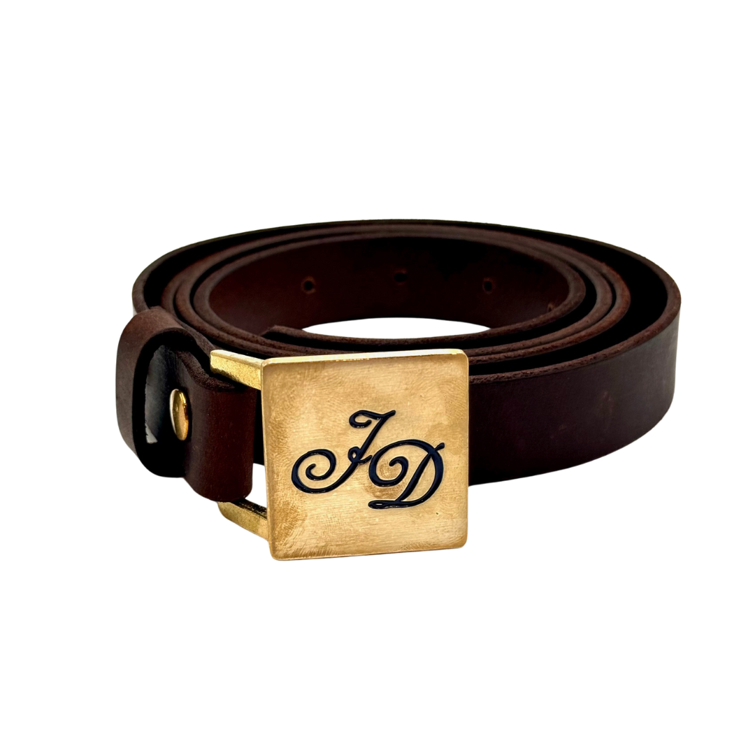 JD Monogramed Leather 1" Belt