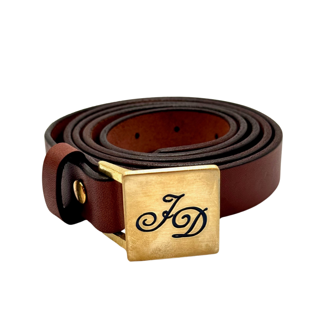 JD Monogramed Leather 1" Belt