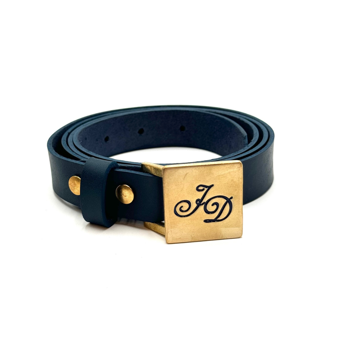 JD Monogramed Leather 1" Belt