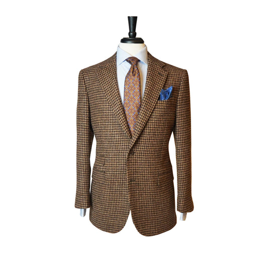 Chocolate Brown & Tan Houndstooth Tweed Sport Coat