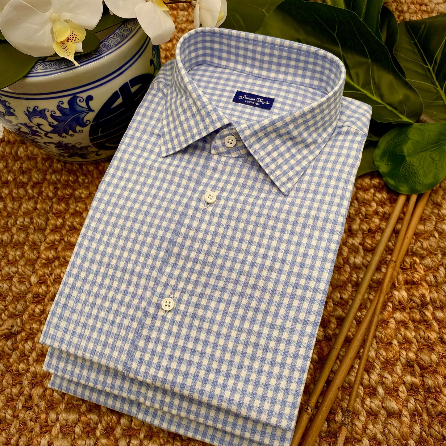 Light Blue Gingham Long-Sleeve Dress Shirt