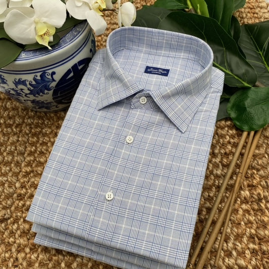 Light Blue Plaid Long-Sleeve Dress Shirt