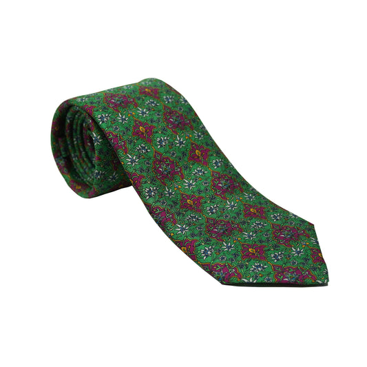 Green with Maroon Flowers Tie