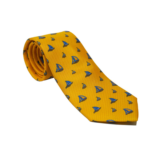 Gold with Blue Sailboats Tie