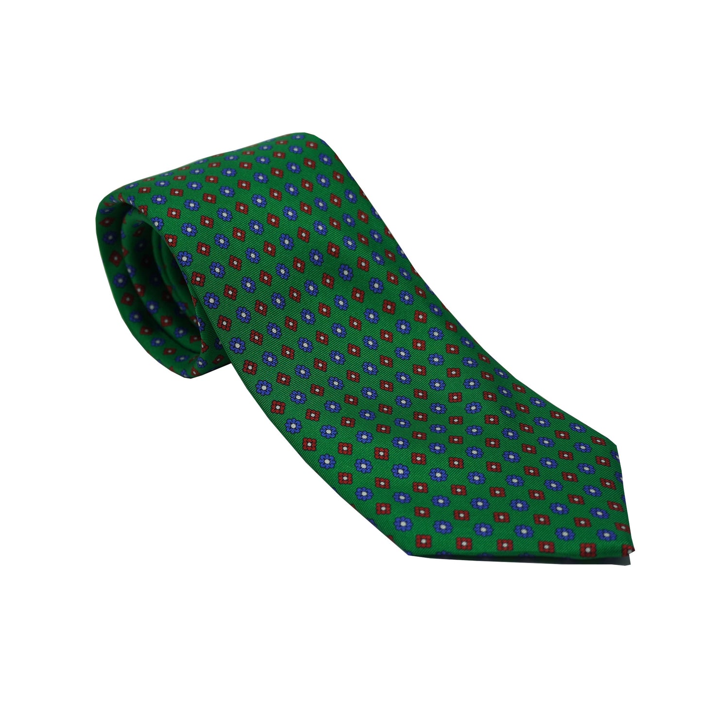 Green with Maroon/Blue Geometric Shapes Tie