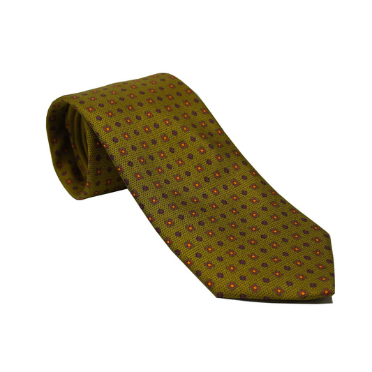 Olive Green with Red Geometric Shapes Tie