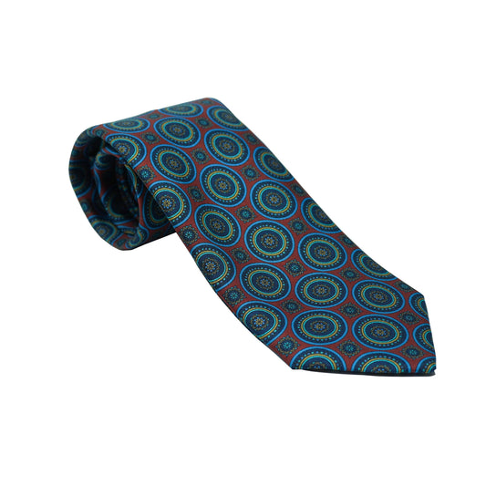 Wine & Navy Medallion Silk Tie